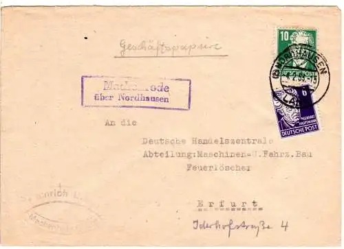 DDR 1953, Landpost Stpl. MACKENRODE über Nordhausen auf Brief m. 6+10 Pf.
