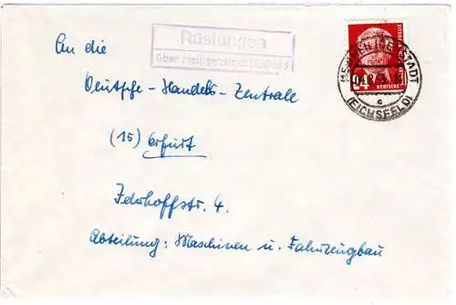 DDR 1953, Landpost Stpl. RÜSTUNGEN über Heiligenstadt auf Brief m. 24 Pf.