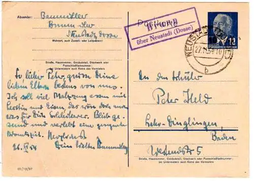 DDR 1954, Landpost Stpl. BRÜNN über Neustadt (Dosse) auf 12 Pf. Ganzsache