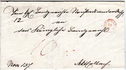 Bayern 1837, roter Fingerhut Stpl. NEUSTADT a/A auf Porto Brief n. Mkt. Erlbach