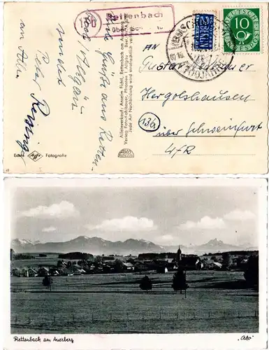 Rettenbach am Auerberg, gebr. sw-AK m. 13b Landpost Stempel