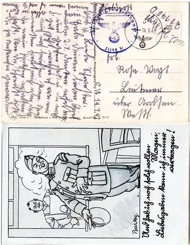 Dt. Feldpost WK II 1943, Soldaten Jux-AK m. FP- u. Briefstempel FPNR. 21140 D