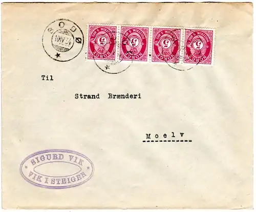 Norwegen 1934, MeF 4x5 öre auf Firmen Brief v. BODÖ