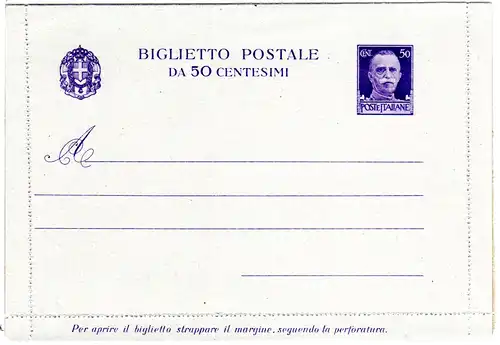 Italien K 30, ungebr. 50 C. Kartenbrief