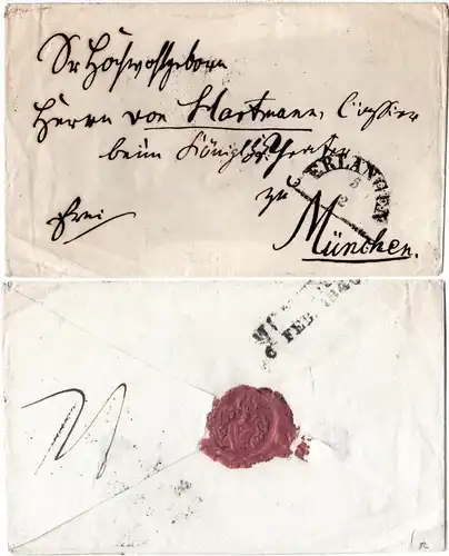 Bayern 1840, HKS ERLANGEN auf Franko Brief n. München