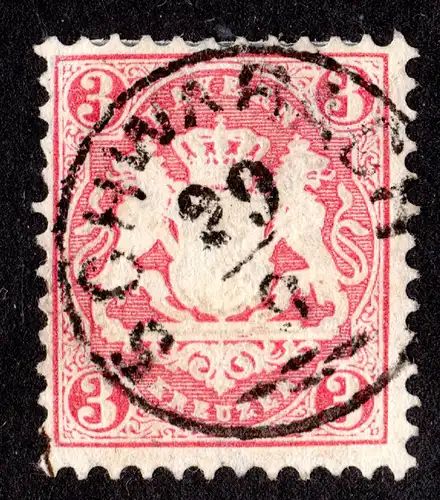 Bayern 23 Y, Zierstempel SCHWABACH (Type II) klar u. zentr. auf 3 Kr.. Geprüft.