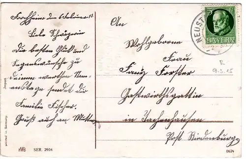 Bayern 1915, Reservestempel NEUSTADT a. DONAU R auf Karte m. 5 Pf. aus Forchheim