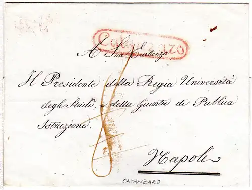 Italien Neapel, roter Oval-R1 CATANZARO auf Porto Brief n. Napoli.