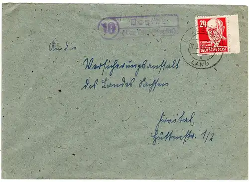 1949, Landpost Stpl. BEUTHA über Aue auf Brief m. 24 Pf.