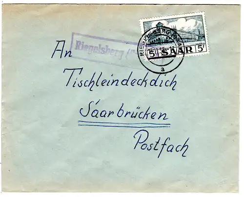 Saarland 1953, Landpost Stpl. RIEGELSBERG (Saar) A auf Drucksache Brief m. 3 F.