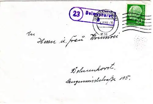 BRD 1956, Landpoststpl. 23 DELMENHORST B auf Orts Brief m. 10 Pf. 