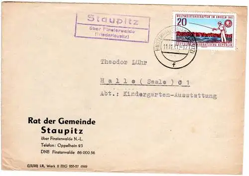 DDR 1961, Landpost Stpl. STAUPITZ über Finsterwalde auf Gemeinde Brief m. 20 Pf.