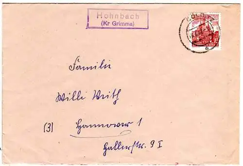 DDR 1962, Landpost Stpl. HOHNBACH (Kr. Grimma) auf Brief m. 20 Pf. 