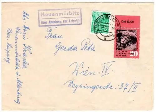 DDR 1959, Landpost Stpl. NEUENMÖRBITZ über Altenburg auf Brief m. 5+20 Pf. 