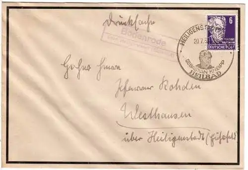 DDR 1953, Landpost Stpl. BODENRODE über Heiligenstadt auf Trauer Brief m. 6 Pf. 