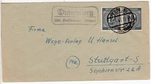 1947, Landpost Stpl. DUTTENBERG über Heilbronn auf Brief m. 2x12 Pf