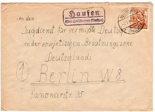 1948, Landpost Stpl. HAUSEN über Heilbronn auf Suchdienst Brief m. 24 Pf