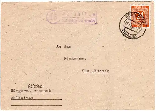 1946, Landpost Stpl. 16 EHLHALTEN über Königstein auf Brief m. 24 Pf. 