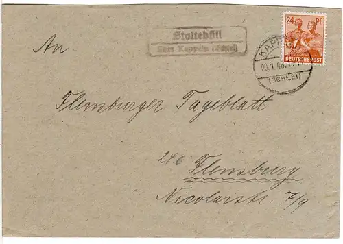 1948, Landpost Stpl. STOLTEBÜLL über Kappeln auf Brief m. 24 Pf. 