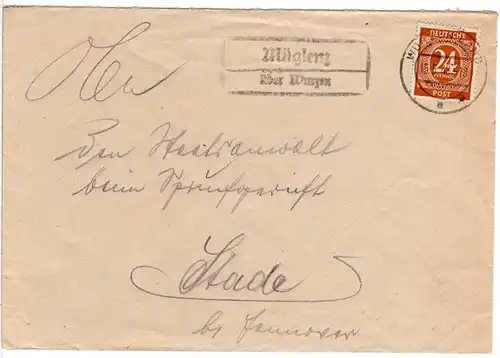 1948, Landpost Stpl. MÜGLENZ über Wurzen auf Brief m. 24 Pf. 