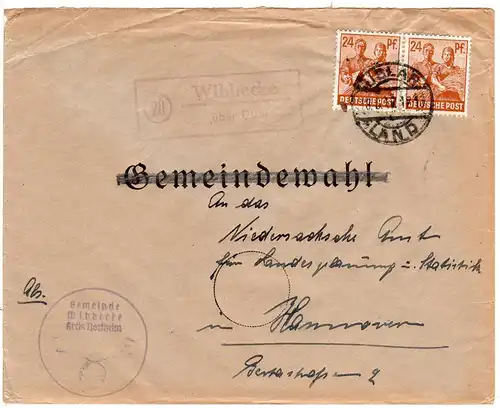 DR 1947, Landpost Stpl. 20 WIBBECKE über Uslar auf Gemeinde Brief m. 2x24 Pf