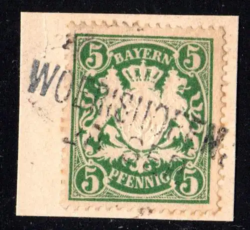 Bayern, Aushilfsstempel WOERISHOFEN auf Briefstück m. 5 Pf.