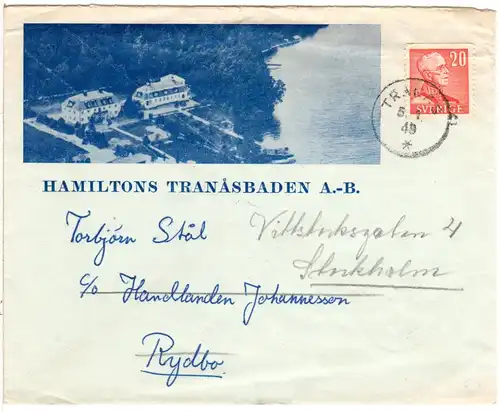 Schweden 1949, 20 öre auf Hamiltons Tranasbaden Bilderbrief