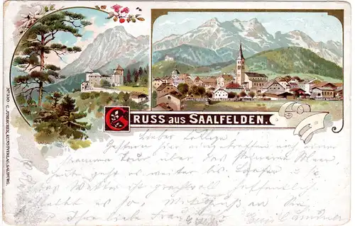 Österreich, Gruss aus Saalfelden, 1898 gebr. Litho AK