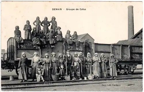 Denain, Groupe de Cafus, 1915 per Bayern-FP gebr. sw-AK m. Eisenbahn 