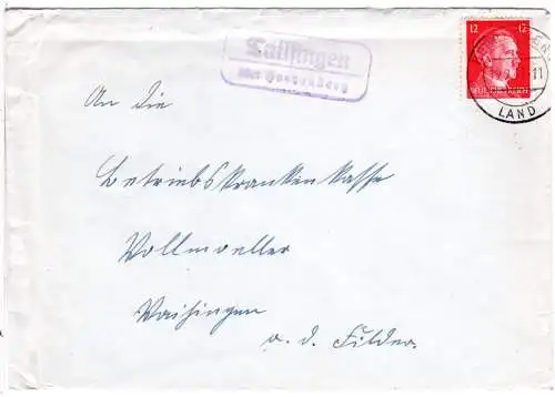 DR 1941, Landpost Stpl. TAILFINGEN über Herrenberg auf Brief m. 12 Pf.