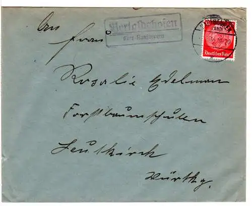 DR 1936, Landpost Stpl. BERTOLDSHOFEN über Kaufbeuren auf Brief m. 12 Pf.