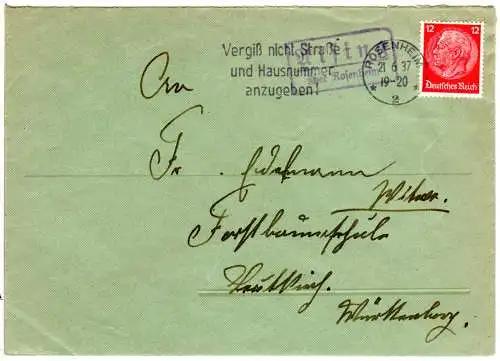 DR 1937, Landpost Stpl. AISING über Rosenheim auf Brief m. 12 Pf.