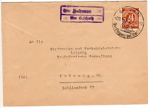 1946, Landpoststempel ZEHMEN über Gaschwitz auf Brief m. 24 Pf.