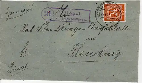 1947, Landpoststempel 24b HÖGEL über Bredstedt auf Brief m. 24 Pf.