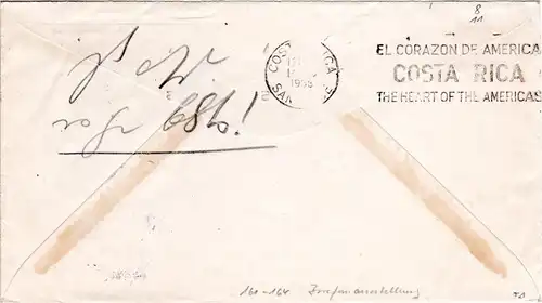 Costa Rica 161/64, 4 Dreiecksmarken zur Briefmarkenausstellung kpl. auf Brief