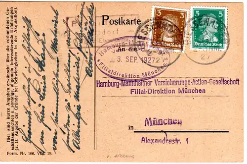 Bayern, Posthilfstelle AITRANG Taxe Ebenhofen auf DR Karte m. K1 Biessenhofen