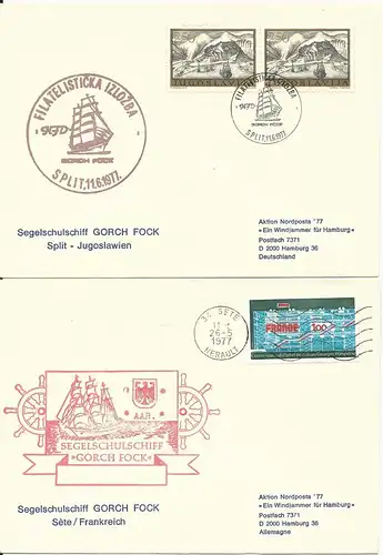 Segelschulschiff Gorch Fock, 2 Brief v. Jugoslawien u. Frankreich