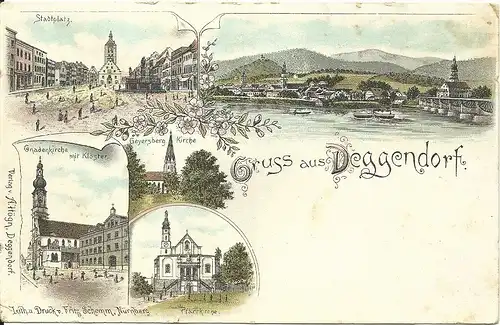 Gruss aus Deggendorf, ungebr. Mehrbild Litho AK 