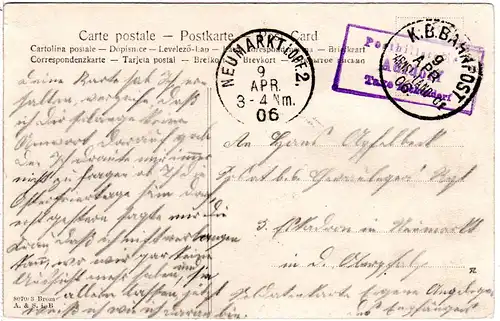 Bayern 1906, Posthilfstelle ADLDORF Taxe Eichendorf auf Bahnpost Soldaten Karte 