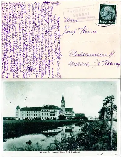 DR 1937, AK m. 6 Pf. u. altem Bayern-R3 Posthilfstelle LOHHOF Taxe Hausen auf 