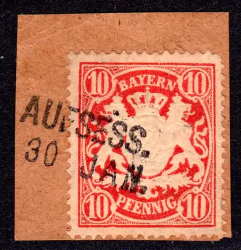Bayern, L2-Aushilfsstempel AUFSESS klar auf Briefstück m. 10 Pf.
