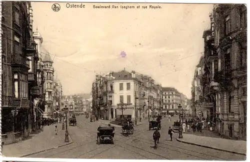 FP WK I 1916, Belgien sw-AK Ostende Boulevard Van Iseghem m. Pferdegespannen