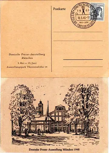 MÜNCHEN Dt. PRESSEAUSSTELLUNG u.EXPORTSCHAU 1948, AK m. Sonderstempel