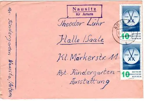 DDR 1961, Landpost Stpl. NAUSITZ über Artern auf Brief m. 2x10 Pf.