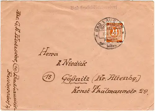 1946, Landpoststempel BAD LAUSICK-REICHERSDORF auf Brief m. 24 Pf.