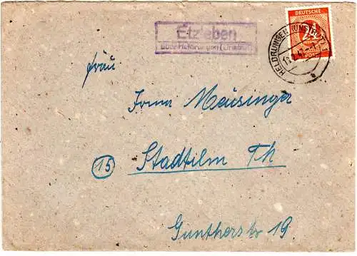 1947, Landpost Stpl. ETZLEBEN über Heldrungen (Unstrut) auf Brief m. 24 Pf.