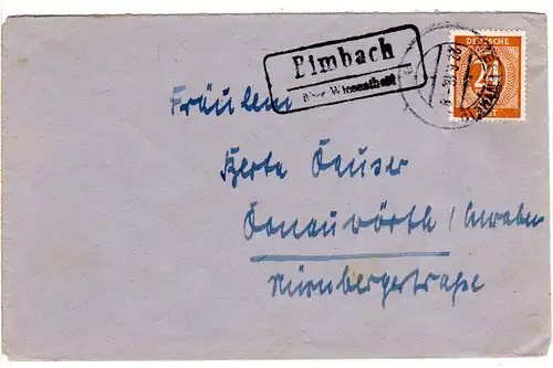 1946, Landpost Stpl. BIMBACH über Wiesentheid auf Brief m. 24 Pf.
