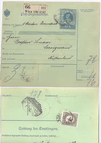 Österreich 1908, WIEN 130, Paketkarte n. Cervignano m. 4 H. Porto. #2133