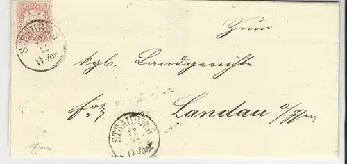 Bayern, K1 Straubing auf schönem Brief m. 3 Kr. n. Landau. #968
