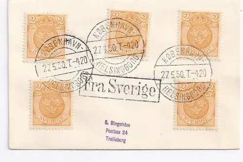 Schweden DK 1950, Schiffsbrief Kopenhagen Helsingborg u. Fra Sverige. #1770